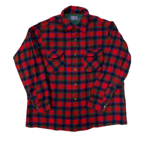 Pendleton Wool Flannel Shirt Red Plaid Button Front XL Vintage USA Made - Picture 1 of 9
